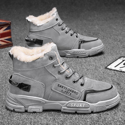 2021 men's winter fleece-lined thickened snow boots, high-top Martin boots, waterproof and non-slip men's cotton shoes, warm boots