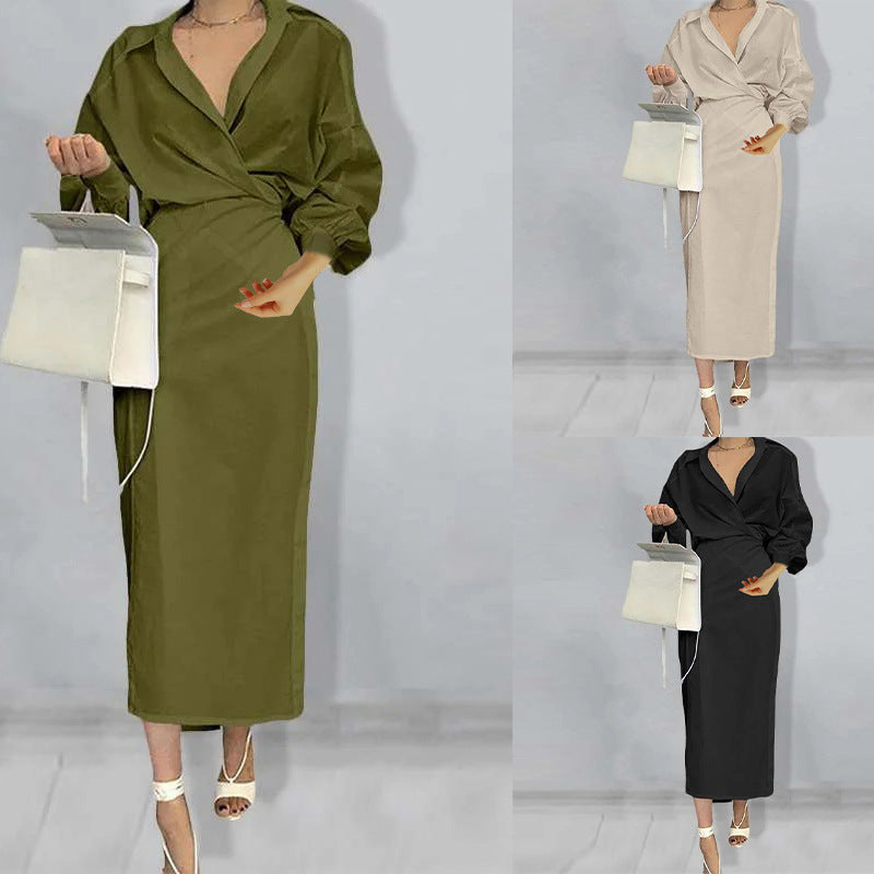 2025 summer new cross-border European and American Amazon hot sale fashionable, dignified, elegant and elegant solid color dress