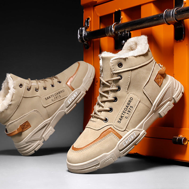 Fleece-lined thickened snow boots for men, winter cotton shoes, outdoor waterproof, non-slip, warm Martin boots, Korean version cross-border in-stock