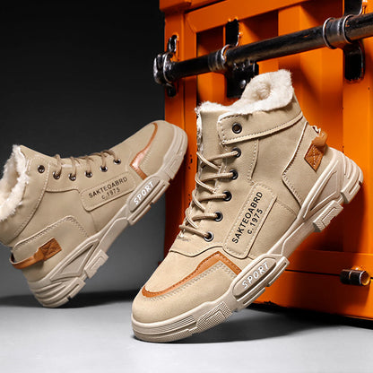 Fleece-lined thickened snow boots for men, winter cotton shoes, outdoor waterproof, non-slip, warm Martin boots, Korean version cross-border in-stock