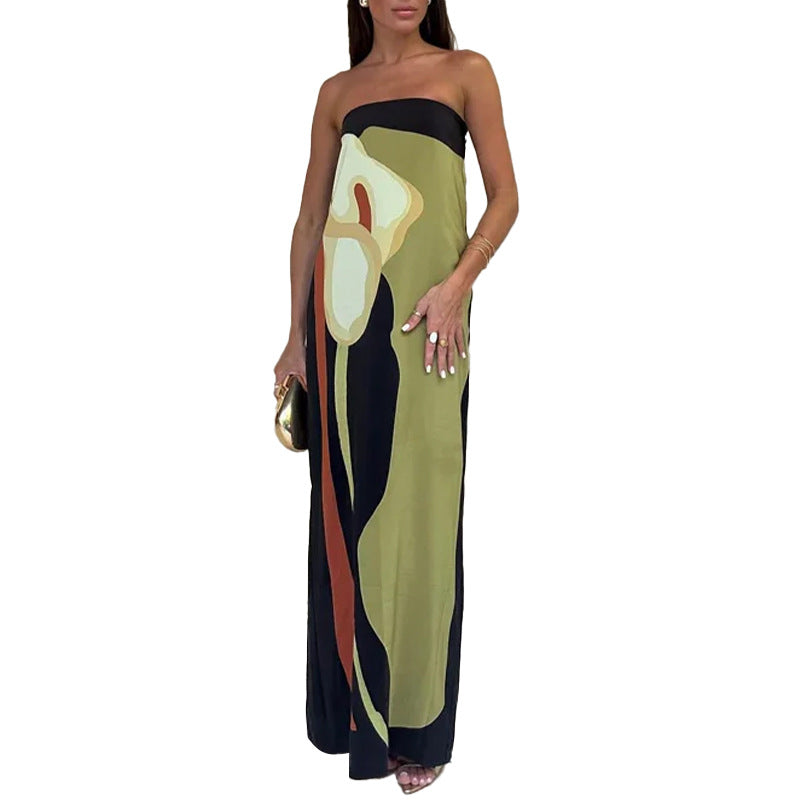 Spring 2026 cross-border cross-border European and American fashion sleeveless off-the-shoulder bandeau sexy backless printed dress for women