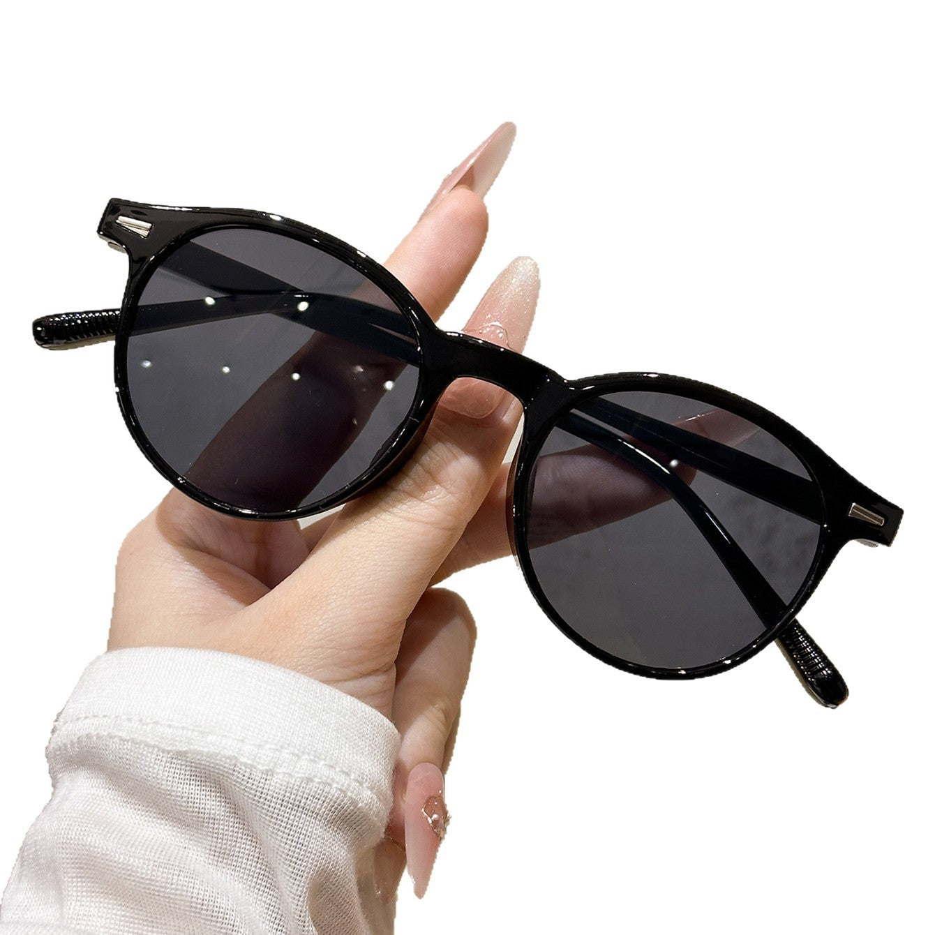 European-American style round sunglasses with UV protection tortoiseshell stud decoration, sun-blocking sunglasses for driving, high-end look