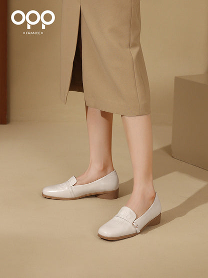 OPP loafers women's singles shoes 2025 new soft-soled granny shoes flat-heeled shoes leather square toe for commuting