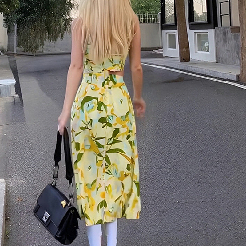 2025 spring and summer new cross-border Amazon European and American fashion elegant bandeau casual slim printed dress