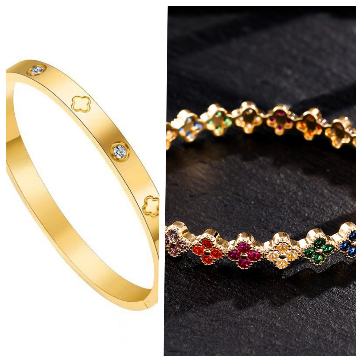 Cross-border stainless steel 18k gold gold heart bracelet for women, light luxury, niche, high-end four-leaf clover bracelet set
