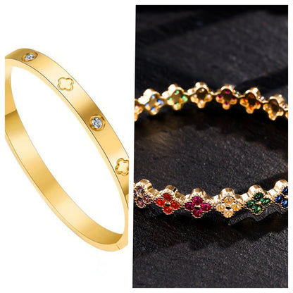 Cross-border stainless steel 18k gold gold heart bracelet for women, light luxury, niche, high-end four-leaf clover bracelet set