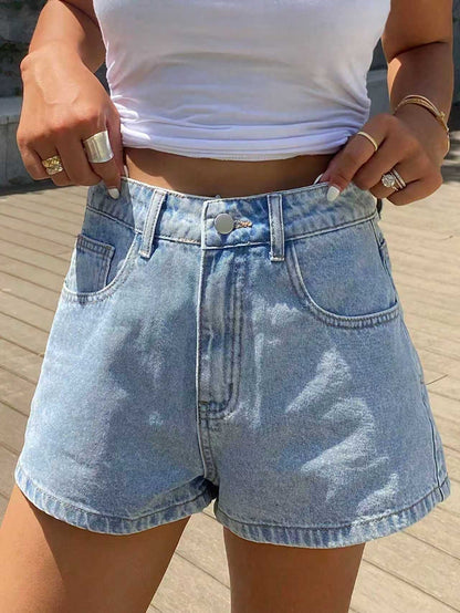 European and American cross-border minimalist denim shorts, 2026 fashionable washed denim shorts for women