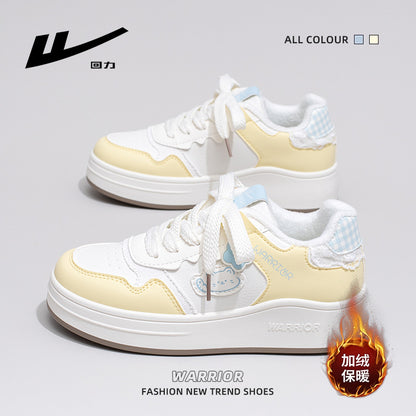 Pull-back fleece platform shoes, new color-blocked board shoes in winter, versatile cotton shoes, warm and comfortable daily commuting casual shoes