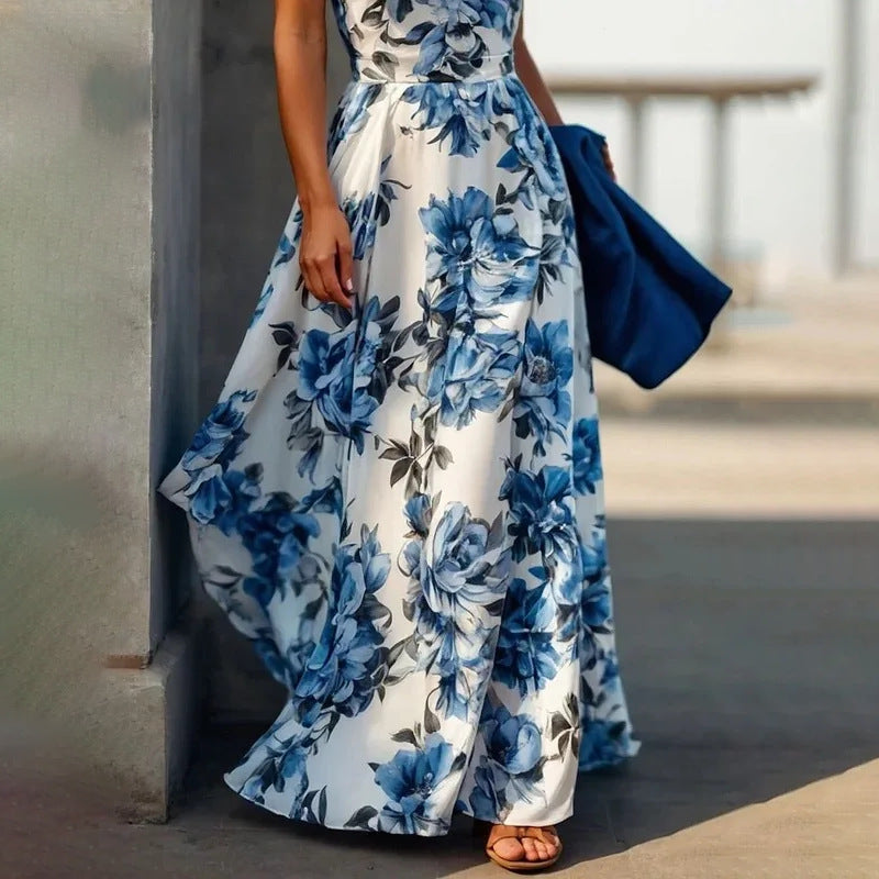 In the summer of 2025, Amazon's new cross-border European and American women's clothing temperament is elegant and fashionably printed long resort-style dress