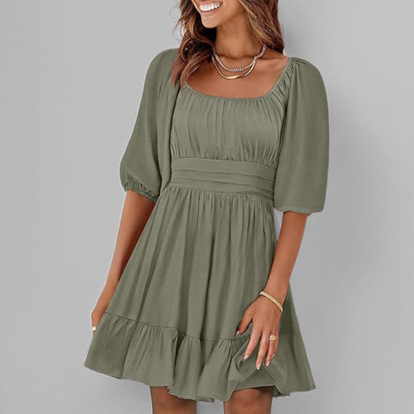 2025 Amazon Summer New European and American Cross-border Women's Fashion Elegant and Fashionable Ruffled Square Neck Dress - view 2 | Ciaura