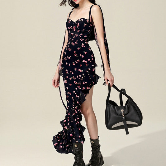 2025 Summer New Cross-border Amazon European and American French Clear Sweet Pleated Holiday Slip Dress