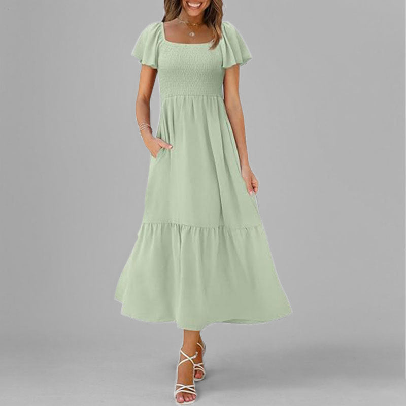 2026 spring new European and American cross-border women's clothing elegant and simple square neck casual dress for women