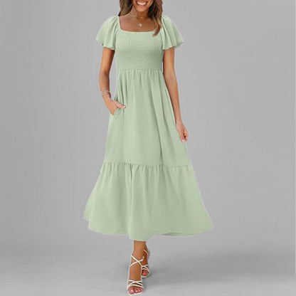 2026 spring new European and American cross-border women's clothing elegant and simple square neck casual dress for women