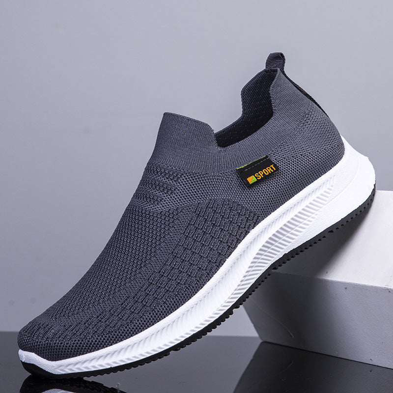 2024 New Spring Athleisure Men's Shoes Breathable Slip-On Flying Weaving Middle-aged and Elderly One-Foot Mesh Shoes Cross-border
