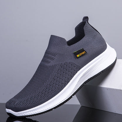 2024 New Spring Athleisure Men's Shoes Breathable Slip-On Flying Weaving Middle-aged and Elderly One-Foot Mesh Shoes Cross-border