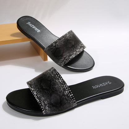 European and American cross-border women's shoes, export animal print decorative fashion slippers, elegant versatile round-toe flat sandals
