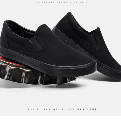 Pullback easy-to-care minimalist cloth shoes autumn new one-foot slip-on shoes all black casual middle-aged and elderly dad shoes