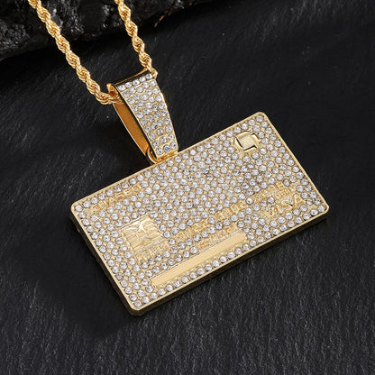 European and American hip hop full diamond domineering hang tag pendant necklace men's trend personality street wear Cuban chain necklace