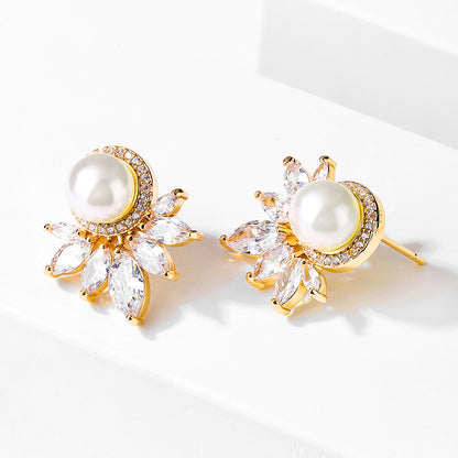 RAKOL European and American cross-border zircon earrings elegant pearl girl exquisite micro-inlaid marquise zirconia stud earrings wholesale