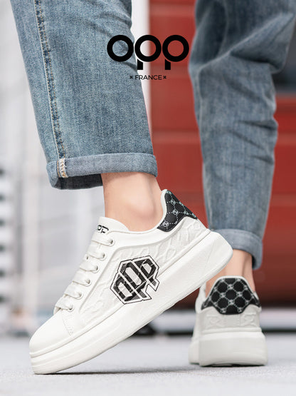 OPP men's shoes spring thick-soled versatile, light luxury high-end casual white shoes, leather sports low-top trendy board shoes