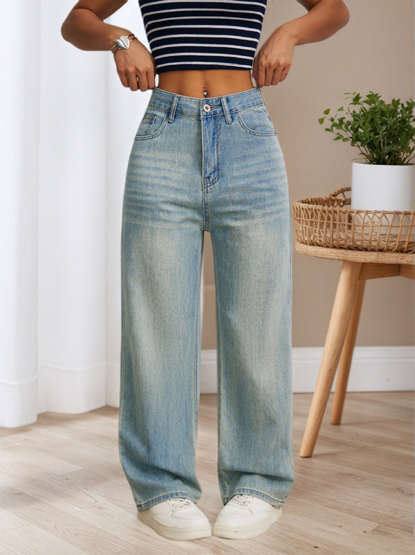 High-waisted light-colored wide-leg jeans for women, loose, slimming, drapey thin straight-leg floor-length pants, JEANS wide-leg slimming