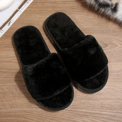 European and American cross-border women's shoes, export fashion fur slippers, daily commuting warmth, solid color round toe flat thick-soled fur shoes