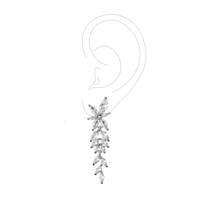 RAKOL European and American fashion trend full-set maressee zircon petal earrings with a super fairy-like elegance long tassel studs