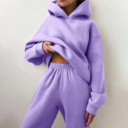 2026 spring new cross-border European and American clothing solid color hooded sweatshirt trousers street fashion casual two-piece set