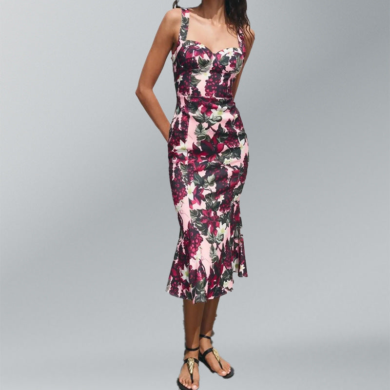 Cross-border 2025 summer Amazon new European and American women's fashion print sexy suspender dress women