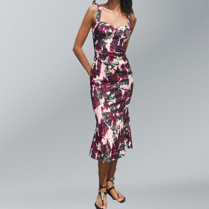 Cross-border 2025 summer Amazon new European and American women's fashion print sexy suspender dress women