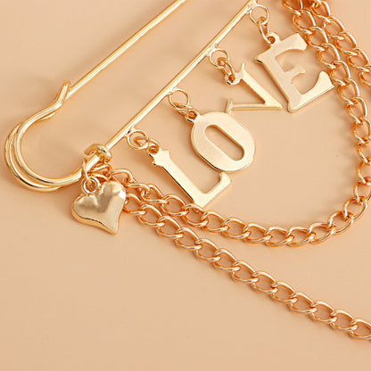 European and American cross-border jewelry, Valentine's Day letter LOVE, love tassel pendant, brooch accessories, women's geometric pin pendant