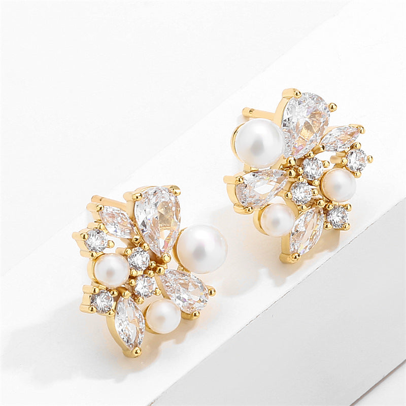 RAKOL's new Korean style light luxury freshwater pearl zircon earrings with a waterdrop-shaped premium feel