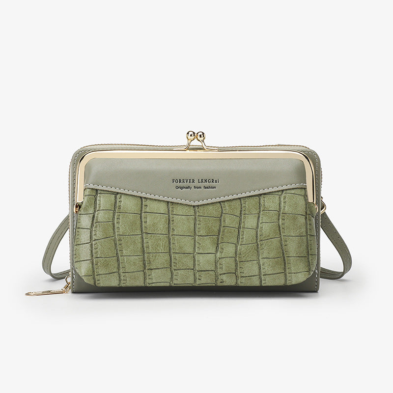 2023 New Women's Small Bag Stone Pattern Horizontal Zipper Mobile Phone Bag Korean Version Shoulder Diagonal Bag Coin Purse