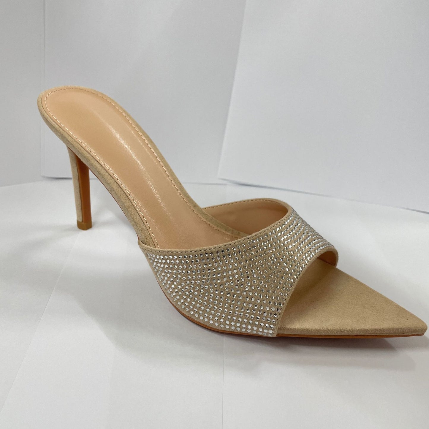 Summer women's beautiful stiletto heeled rhinestone high-heeled slippers with skirts pointed toe high-heeled heels are sexy and not tiring to the feet
