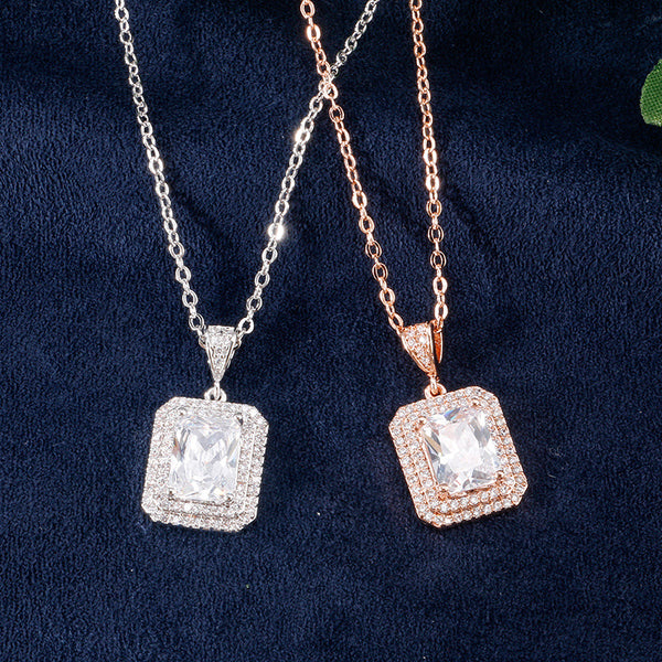 Cross-border new product sugar cube zircon necklace, niche light luxury double-layer enclosed two-tone pendant, one-piece dropshipping accessory