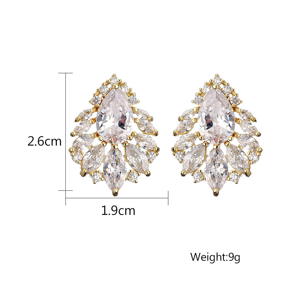 Cross-border bestselling accessories: waterdrop zircon studs with floral shapes, light luxury and high-end evening earrings