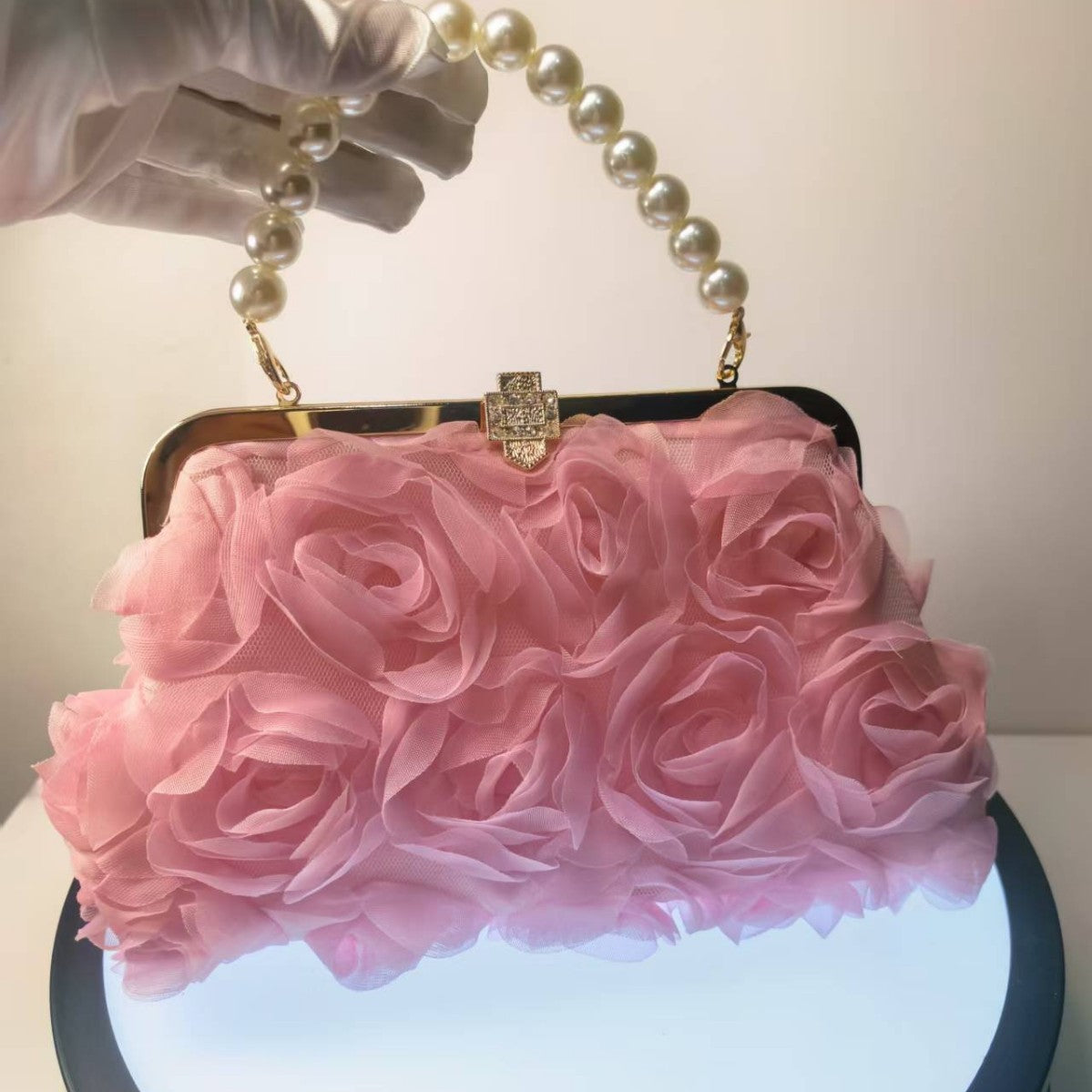 Saco de banquete de flores tridimensional pérola mão-a-mão saco de cadeia cruzada versão coreana feminina de moda bolsa doce e gentil