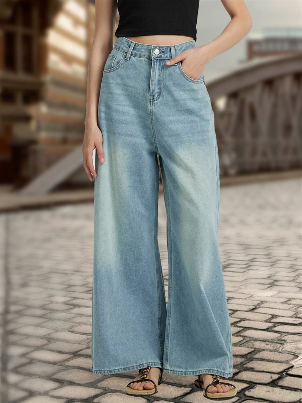 Cross-border foreign trade independent station Amazon denim women's wide-leg high-waisted drape trousers women's JEANS European and American style