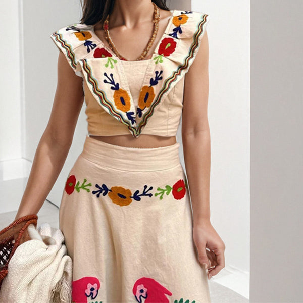 Spring 2025 Amazon cross-border European and beautiful women's clothing new fashion printed ruffled top skirt fashion set