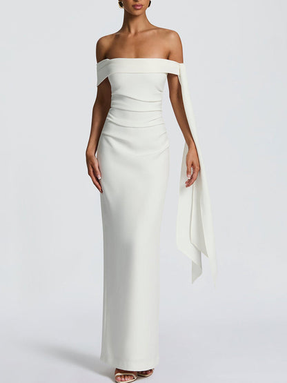 European and American style autumn new women's clothing sexy one-shoulder streamer sleeveless pleated slim hip bandeau dress for women