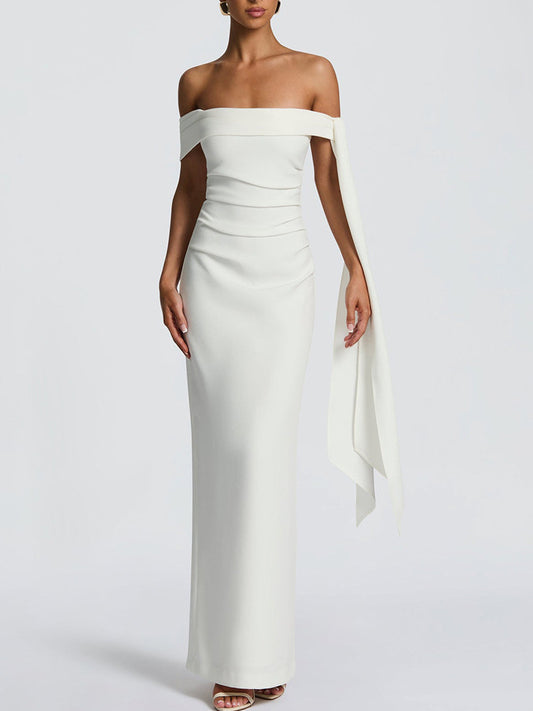 Vestido cai-cai feminino sexy, sem mangas, com um só ombro, pregas e corte justo, em estilo europeu e americano, perfeito para o outono.