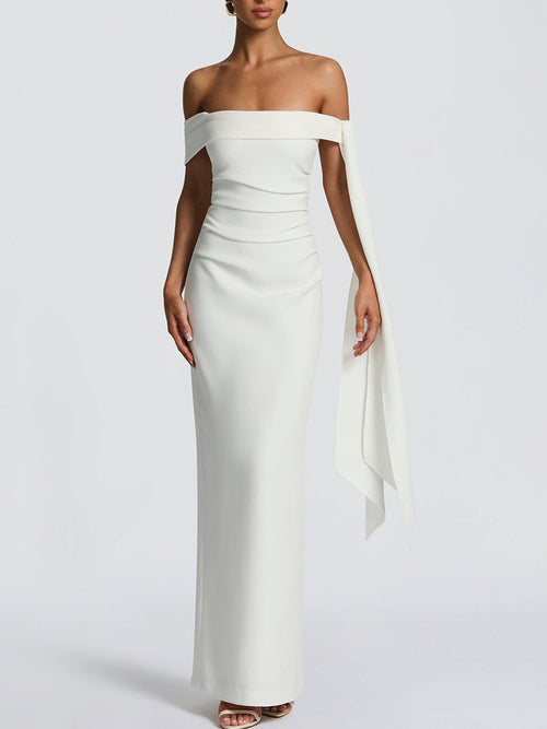 European and American style autumn new women's clothing sexy one-shoulder streamer sleeveless pleated slim hip bandeau dress for women