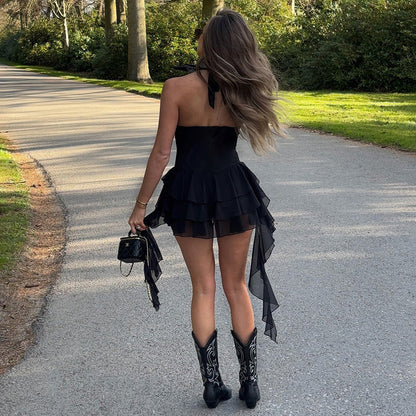 Cross-border Amazon European and American women's summer new hot girl pure desire ruffled streamer sexy camisole dress