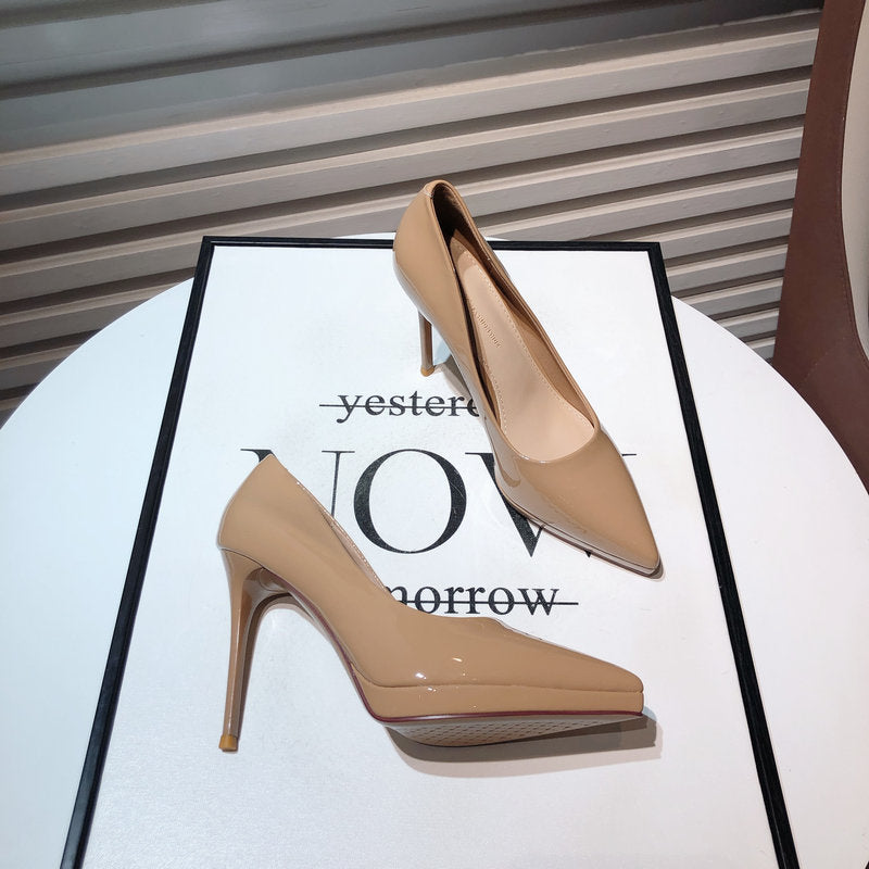 WO Huizhou women's shoes, patent leather waterproof platform, pumps, European and American fashion, light luxury, versatile, stiletto heels, no tired feet