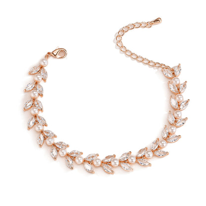 RAKOL cross-border new light luxury elegant fully studded zircon pearl bracelet for brides, banquets, evening gowns