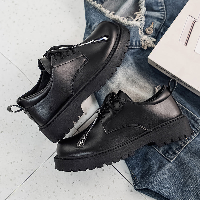 2026 Spring New Big Head Men's Shoes: Casual Vintage Style Thick-Soled Men's Shoes, Height-Enhancing British Black Classic Men's Shoes