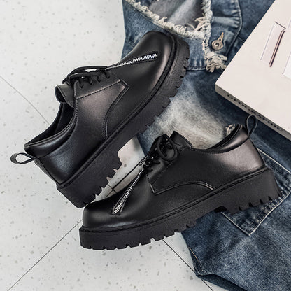 2026 Spring New Big Head Men's Shoes: Casual Vintage Style Thick-Soled Men's Shoes, Height-Enhancing British Black Classic Men's Shoes