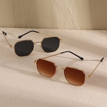 Simple square frame sunglasses, European and American vintage men's and women's face-enhancing sunglasses, driving internet celebrity metal sun-protection sunglasses