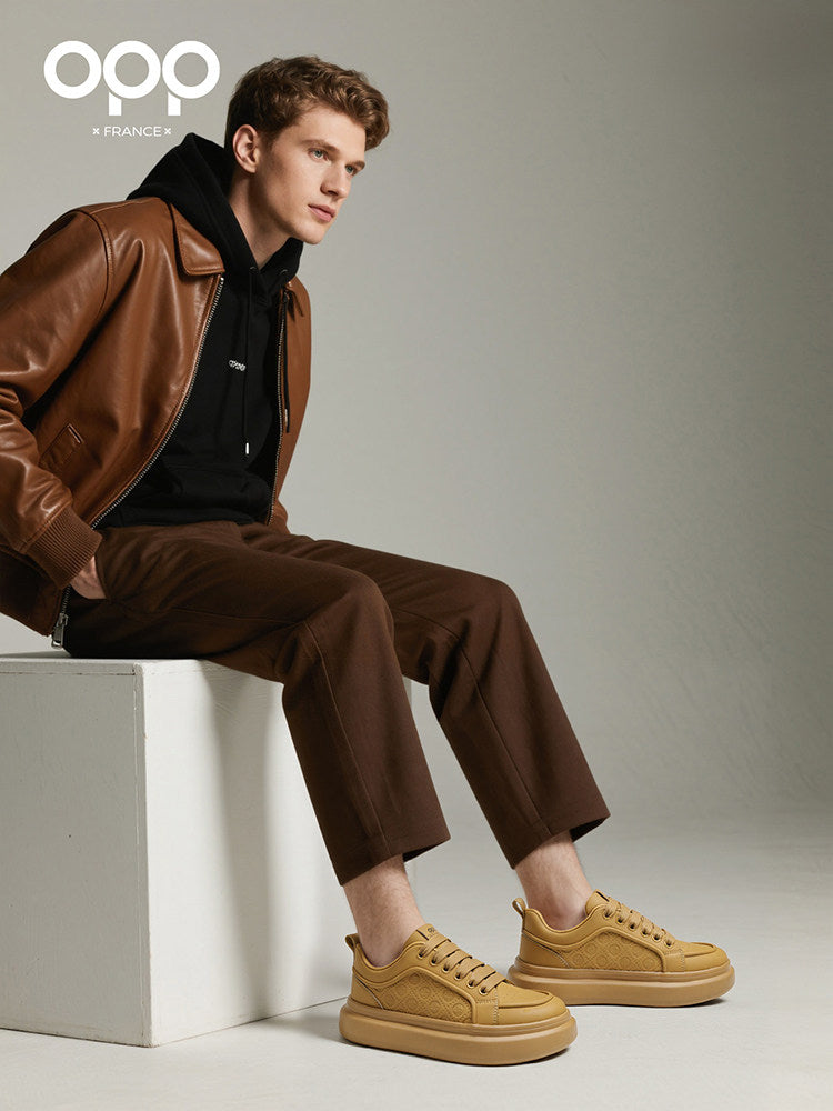 OPP men's shoes spring men's light luxury high-end platform versatile personality retro trend leather casual sports shoes