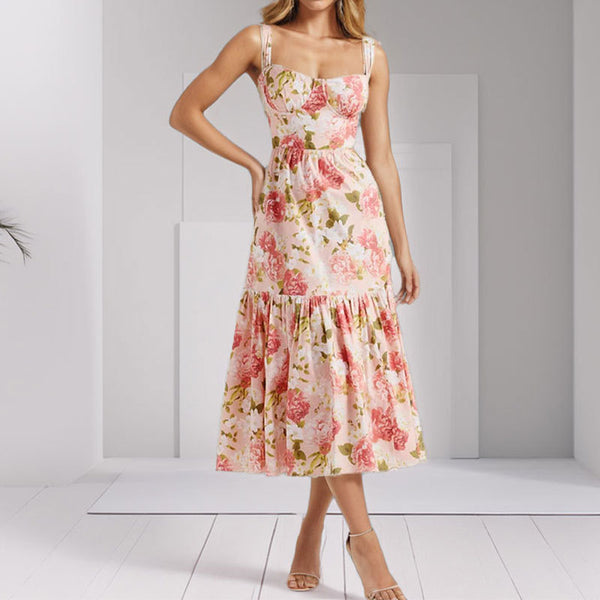 Cross-border Europe and the United States 2026 new Amazon women's temperament sexy printed backless pressed pleated sleeveless slip dress